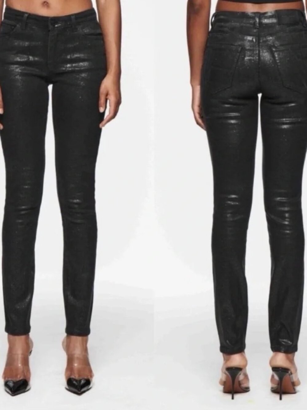 Rebecca Minkoff Size 12P Black Glitter Stretch Pants Straight Leg